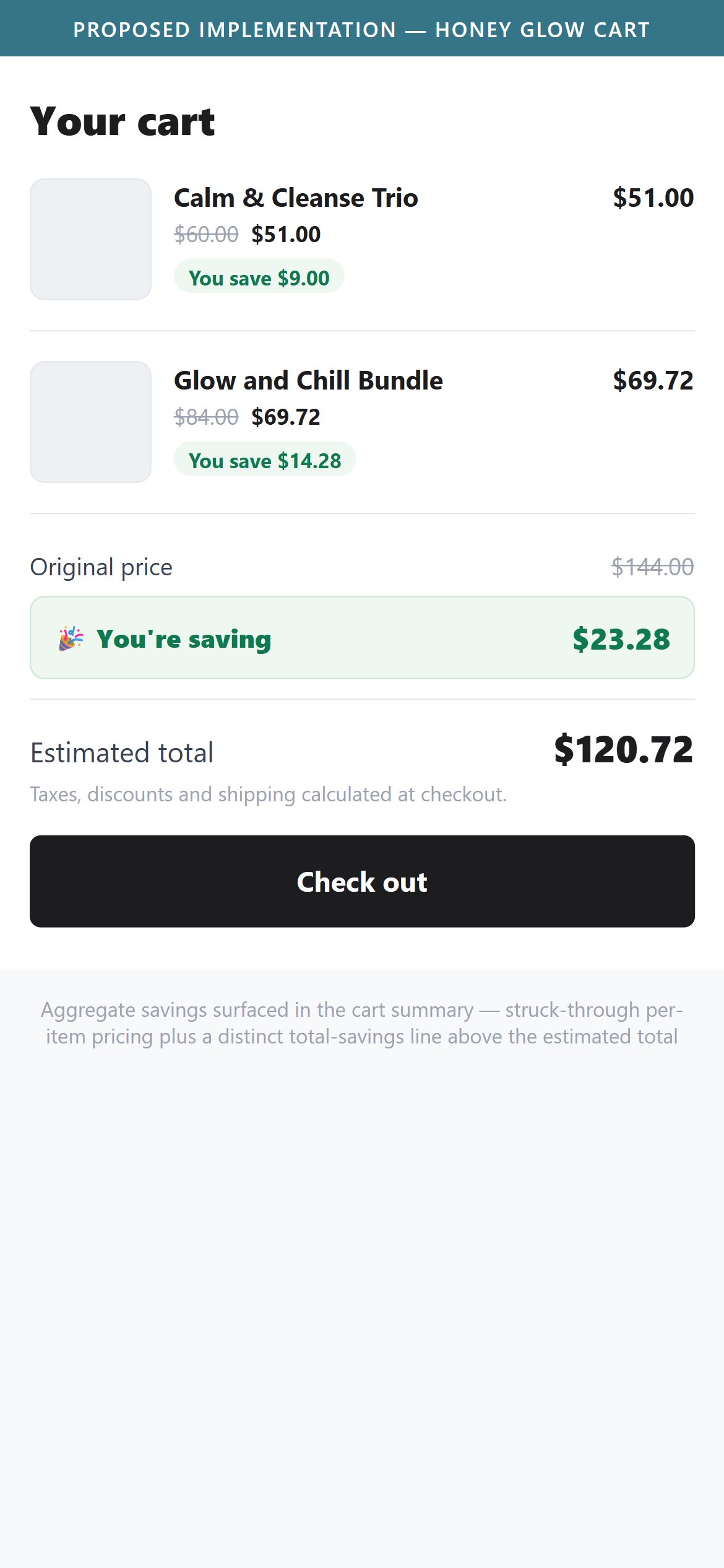 Proposed — cart savings display